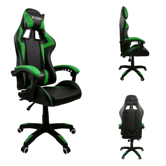 Krzesło Gamingowe Fotel Biurowy Obrotowe Biurko Zagłówek Z Poduszką Zielone Ekoskóra Kg103 Kontrast