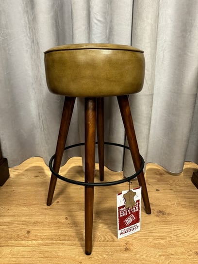 Krzesło Hoker na  Drewnianych Nogach z Brązowej Skóry Mandallin