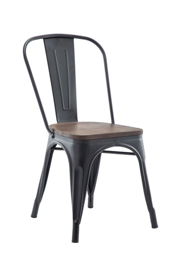 Krzesło metalowe siedzisko drewniane loft czarne HOME INVEST INTERNATIONAL