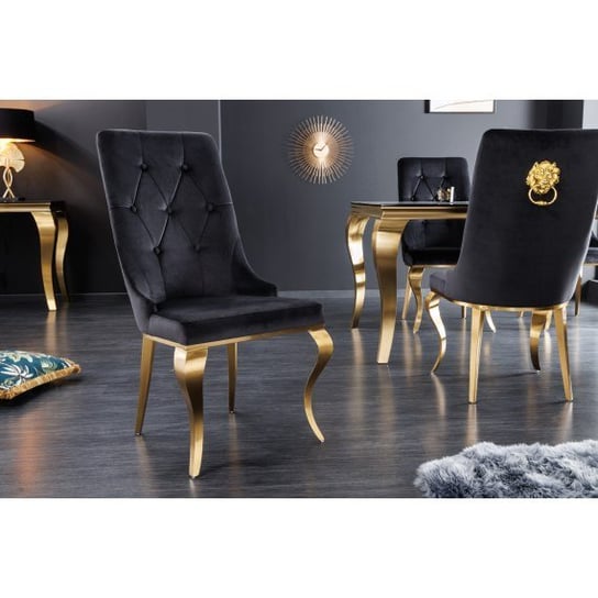 Krzesło modern barokowe czarne z głową lwa złote 42317 Invicta Interior
