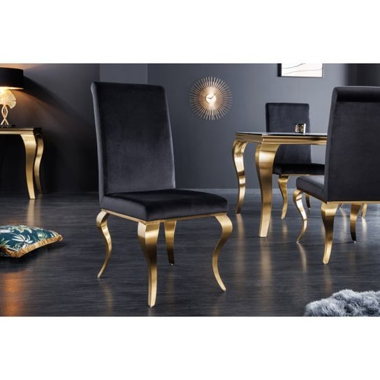 Krzesło modern barokowe czarny aksamit złoty 42316 Invicta Interior