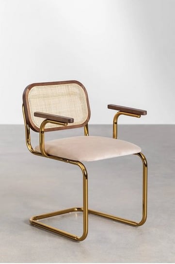 Krzesło na złotej podstawie z plecionką i podłokietnikami MIA home
