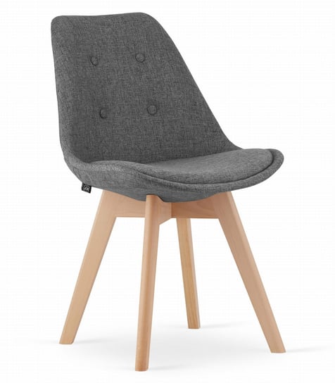 Krzesło NORI - materiał ciemny szary Z guzikami / nogi naturalne Leobert