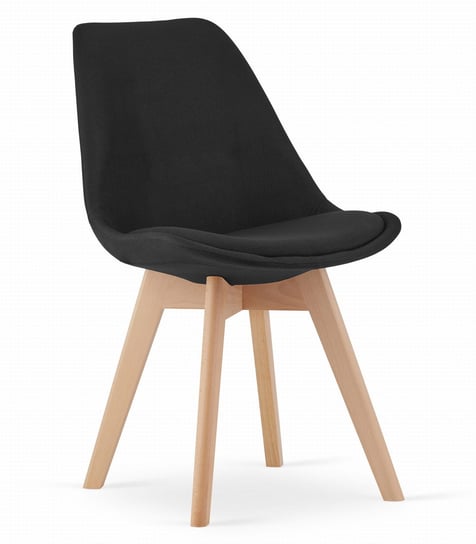 Krzesło NORI - materiał czarny BEZ guzików / nogi naturalne Leobert