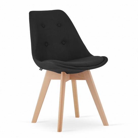 Krzesło NORI - materiał czarny Z guzikami / nogi naturalne Leobert