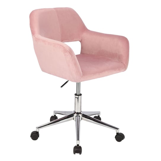 Krzesło obrotowe SVITA JILL z regulacją wysokości, podłokietnikami i kółkami, pokryte aksamitną tkaniną, różowe SVITA