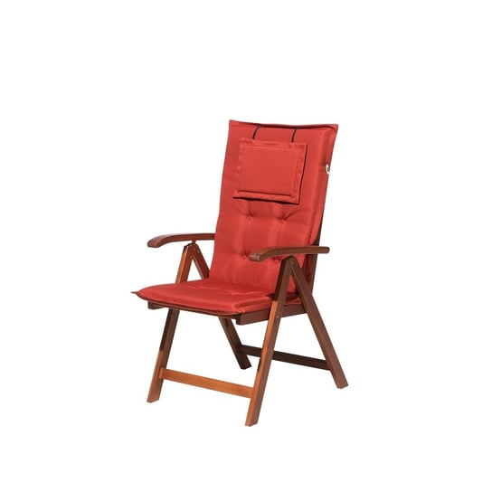 Krzesło ogrodowe BELIANI Toscana, ciemne drewno/czerwona poducha, 105x54x68,5 cm Beliani