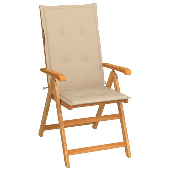Krzesło ogrodowe z beżowymi poduszkami, drewno tekowe vidaXL