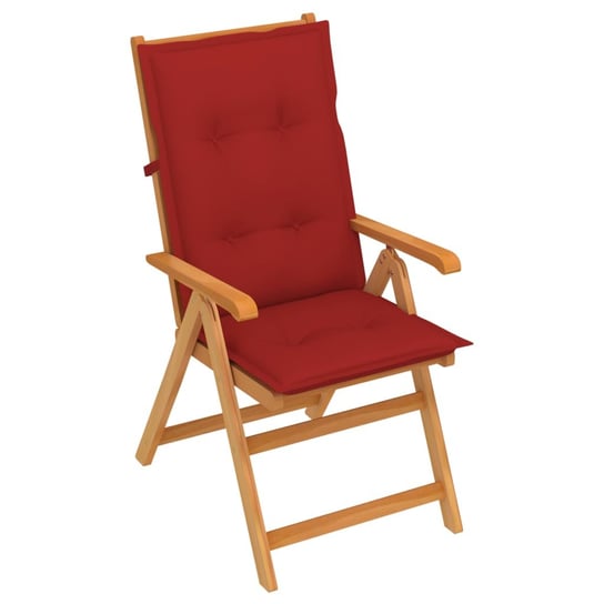 Krzesło ogrodowe z czerwonymi poduszkami, lite drewno tekowe vidaXL