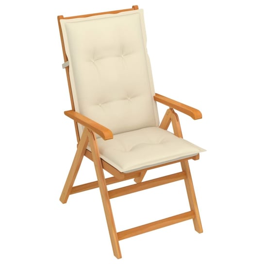 Krzesło ogrodowe z kremowymi poduszkami, drewno tekowe vidaXL