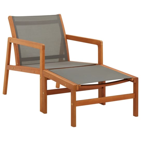 Krzesło ogrodowe z podnóżkiem, szare, eukaliptus i textilene vidaXL