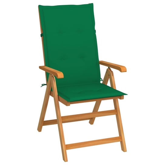 Krzesło ogrodowe z zielonymi poduszkami, drewno tekowe vidaXL