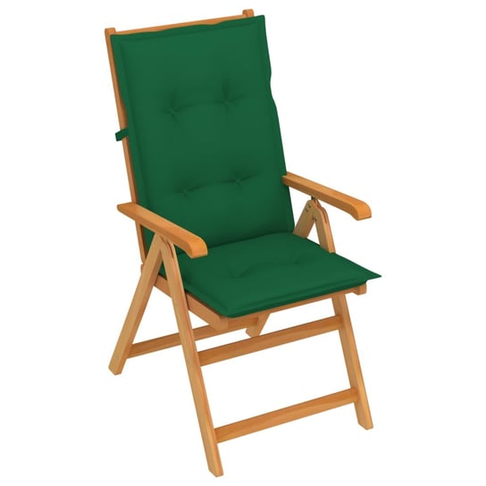 Krzesło ogrodowe z zielonymi poduszkami, drewno tekowe vidaXL