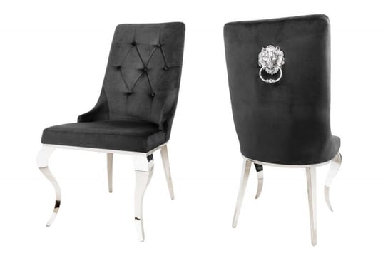 Krzesło Pikowane Glamour Barock Lion Czarne Srebrne Aksamit 102Cm Invicta Interior
