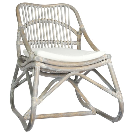 Krzesło rattanowe z lnianą poduszką - szary/kremow Inna marka