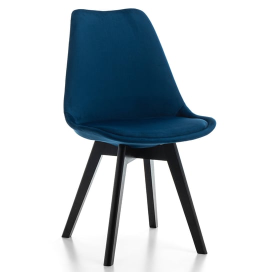 Krzesło Skandynawskie Z Poduszką Dublin Welur Granatowy Welur Czarna Noga Home-Design24