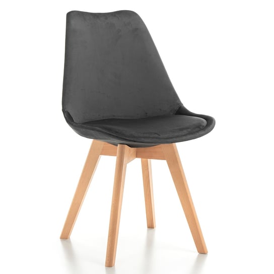 Krzesło Skandynawskie Z Poduszką Dublin Welur Szary Noga Drewno Home-Design24