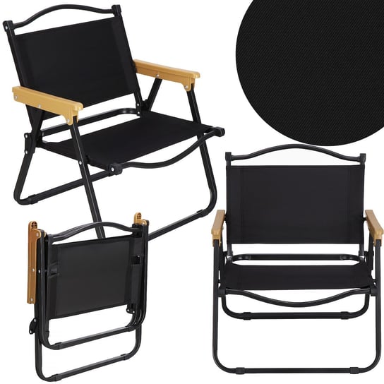 Krzesło składane turystyczne zestaw 2 krzeseł kempingowych wys. 61 cm metalowe czarne Springos