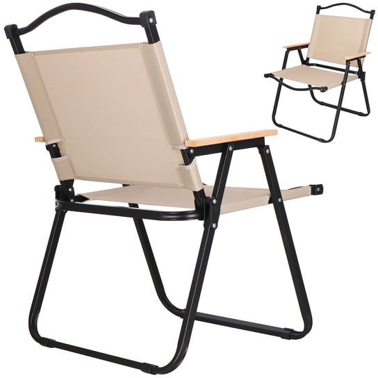 Krzesło składane turystyczne zestaw 2 krzeseł kempingowych wys. 78 cm metalowe beżowe Springos
