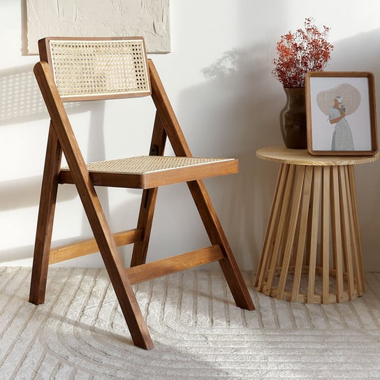 Krzesło składane VERDURA ciemne drewno z naturalnym rattanem 46x52x80 cm HOMLA Homla