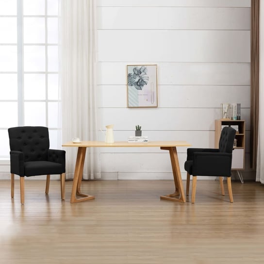 Krzesło stołowe z podłokietnikami, czarne, obite tkaniną vidaXL