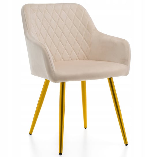 Krzesło Tapicerowane Do Salonu Jadalni Todi Beżowe Złote Nogi Home-Design24