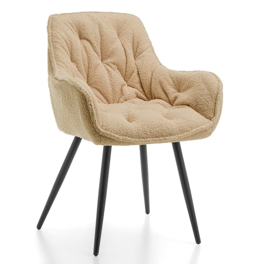 Krzesło Tapicerowane Do Salonu Pikowane Tkanina Boucle Teddy Bukla Beżowa Home-Design24