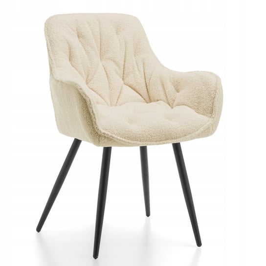 Krzesło Tapicerowane Pikowane Tkanina Boucle Teddy Bukla Jasnobeżowa Ecru Home-Design24