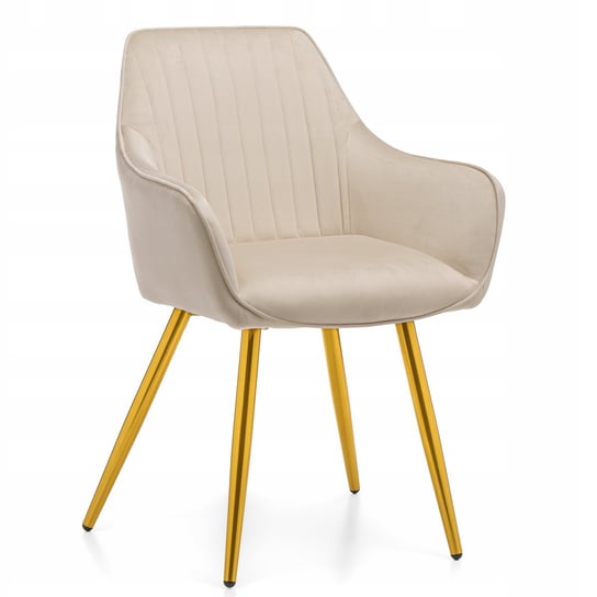 Krzesło Tapicerowane Welurowe Aksamit Passo Beżowe Złote Nogi Do Salonu Jadalni Home-Design24