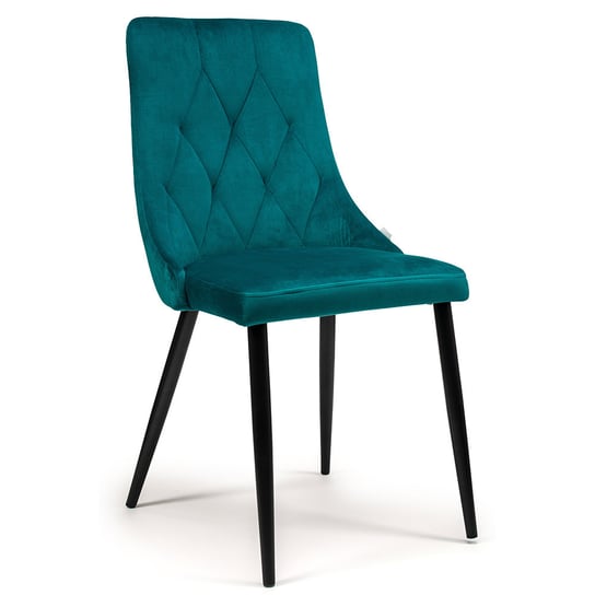 Krzesło Tapicerowane Welurowe Caren Czarne Aksamit Turkusowe Home-Design24