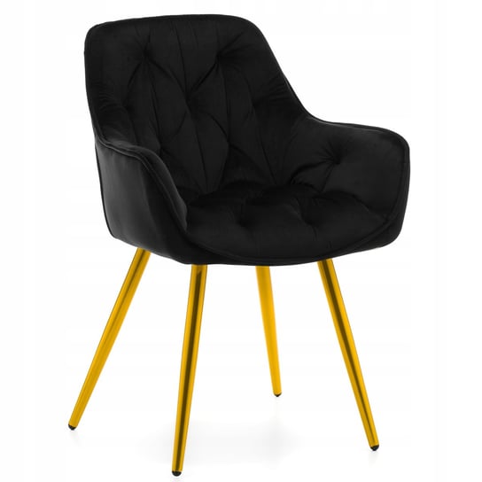 Krzesło Tapicerowane Welurowe SIENA czarna złote nogi Home-Design24