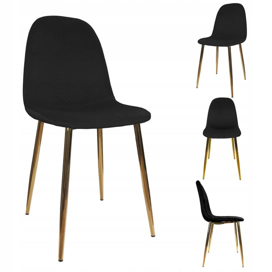 Krzesło tapicerowane złote metalowe nogi salon biuro Avellino Czarne Nuforma