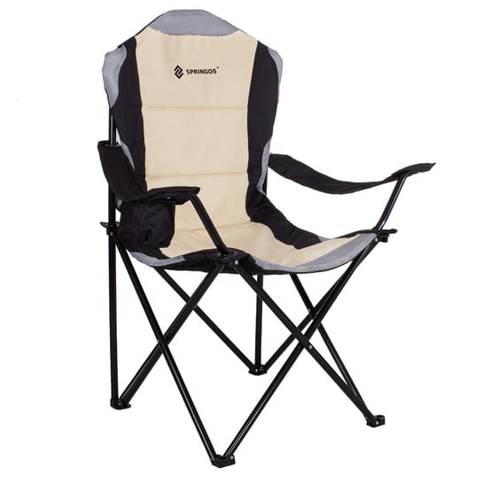 Krzesło turystyczne składane wędkarskie kremowo-szaro-czarne Springos