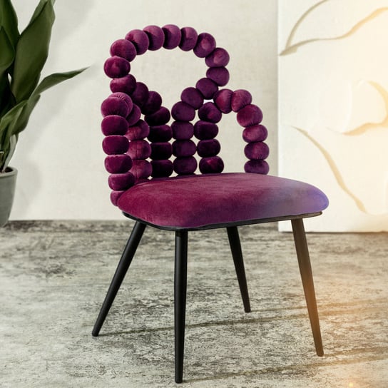 Krzesło z bąbelkowym oparciem BUBBLE BEAM welurowe bordowe z czarnymi nogami 56,5x52x87 cm HOMLA Homla