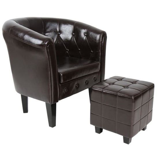 Krzesło ze stołkiem Chesterfield, brązowym Miadomodo