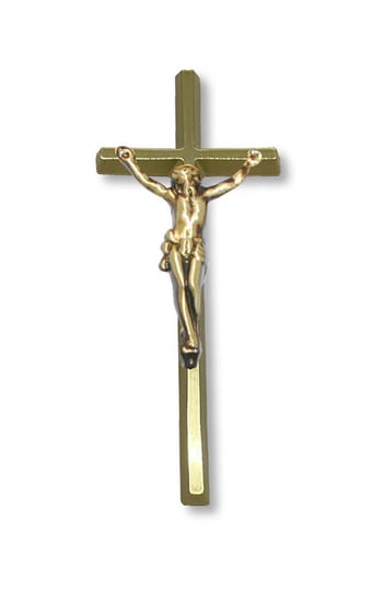 Krzyż prosty 25cm z pasyjką 8cm - odlew mosiężny front i boki żółte ARTVIC