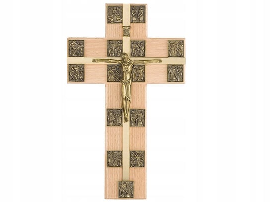 Krzyż Ze Stacjami Drogi Krzyżowej | Drewno + Metal | Drewniany Krzyż Do Zawieszenia | Inna marka