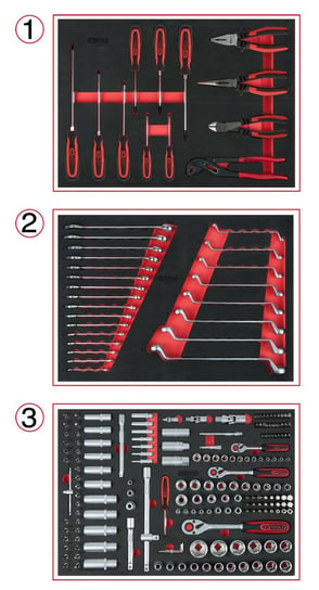 KS TOOLS Zestaw uniwersalnych wkładów do 3 szuflad z 215 narzędziami KS Tools