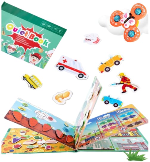 Książeczka Edukacyjna Sensoryczna Montessori Dla Dzieci Pojazdy + 1x SPINNER Inna marka