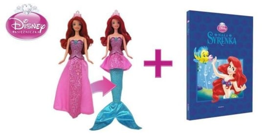 Księżniczki Disneya, lalka Arielka z książką, zestaw Mattel