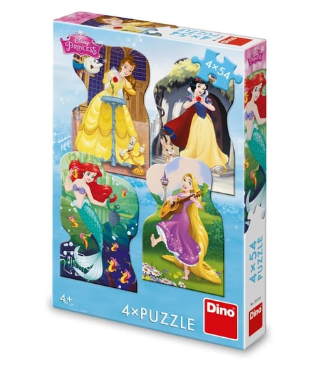 Księżniczki Disneya Puzzle konturowe 4 w 1 obrazki o wymiarach 13 x 19 cm wiek dziecka 4+ idealne na prezent szybka wysyłka Dino Toys
