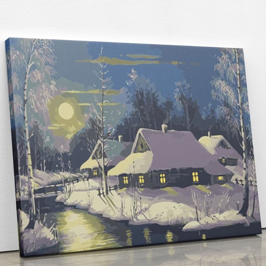 Księżyc nad chatami - Malowanie  po numerach 50x40 cm ArtOnly