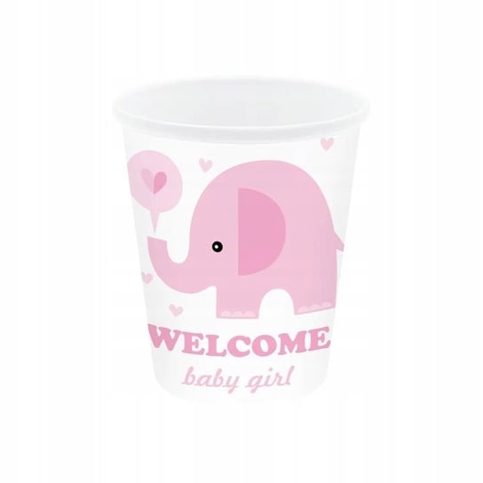 Kubeczki kubki baby shower białe różowe słoń 6szt PartyPal