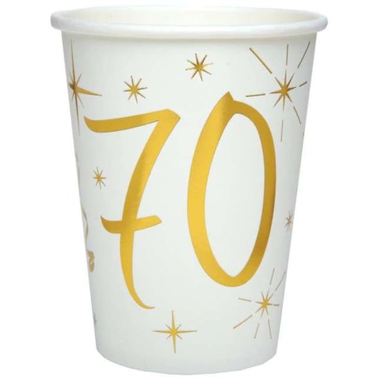 Kubeczki papierowe, 70 Urodziny - Gold, 250 ml, 10 sztuk SANTEX