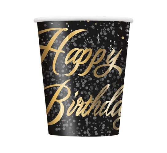 Kubeczki papierowe, Glitz - Happy Birthday, złote, 250 ml, 8 sztuk Unique