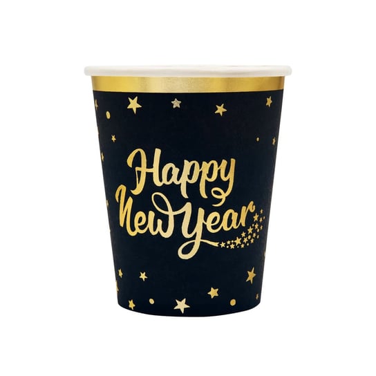 Kubeczki papierowe Happy New Year czarno-złote, 6 szt. Inna marka