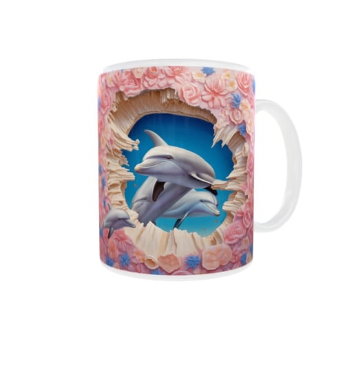 Kubek 300ml Kolekcja 3D v11 Delfiny kwiaty Mrapol