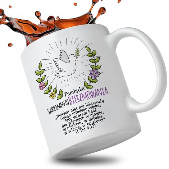 KUBEK BIAŁY PREZENT PAMIĄTKA SAKRAMENTU BIERZMOWANIA BIBLIA CYTATY WZORY Inna marka