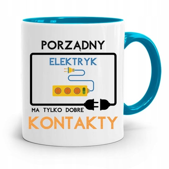 KUBEK BŁĘKITNY DLA ELEKTRYKA TYLKO DOBRE KONTAKTY z Nadrukiem ze Zdjęciem PoliDraw