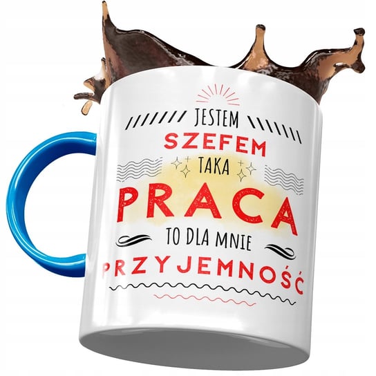 Kubek Błękitny Dla Szefa Dla Mnie Przyjemność z Nadrukiem ze Zdjęciem + Opakowanie na prezent (wzór 01) PoliDraw